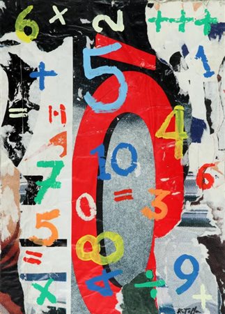 MIMMO ROTELLA (1918-2006) Numeri sparsi collage cm 70 x 50 firmato in basso a...