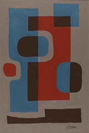 LEON GISCHIA (1903-1991) Composizione fondo grigio 1971 olio su tela cm 81x60...