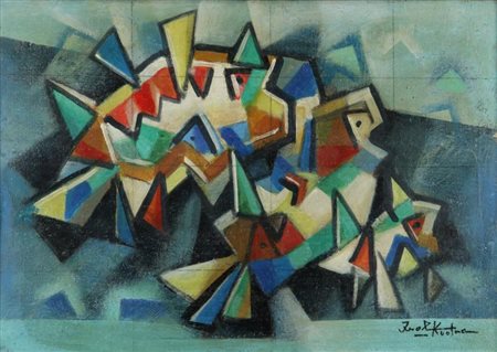 IBRAHIM KODRA (1918-2006) Pesci olio su tela cm 35x50 firmato in basso a...