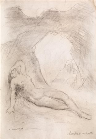 Carlo Carrà (Quargnento 1881 - Milano 1966) LEANDRA IN UNA GROTTA carboncino...