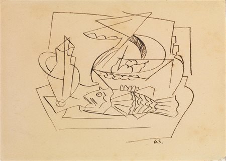 Gino Severini (Cortona 1883 - Parigi 1966) NATURA MORTA CON PESCE china su...