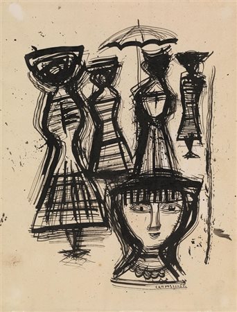 Massimo Campigli (Berlino 1895 - Saint Tropez 1971) FIGURE FEMMINILI china su...