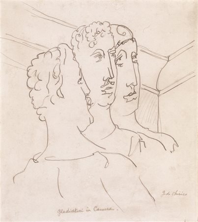 Giorgio De Chirico (Volos 1888 - Roma 1978) GLADIATORI IN CAMERA inchiostro e...