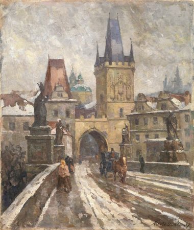 Arnold Lakhovsky (Chernobyl 1880 - New York 1937) PRAGA olio su tela, cm...