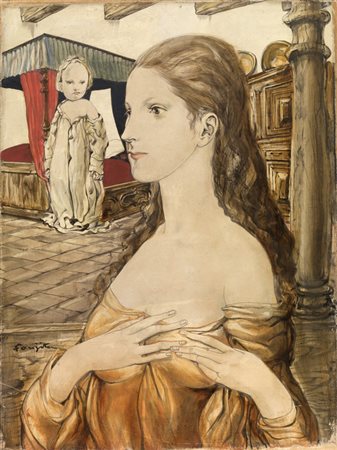 Tsuguharu (Léonard) Foujita (Tokyo 1886 - Zurigo 1968) INTERNO CON FIGURE...