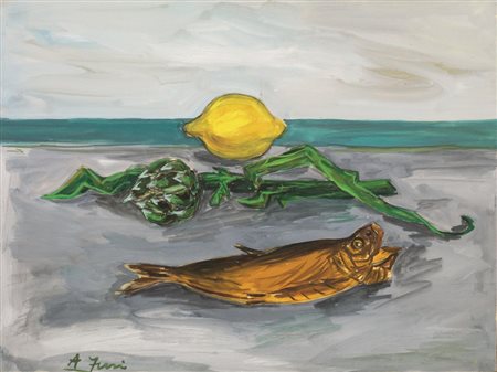 Achille Funi (Ferrara 1890 - Appiano Gentile (CO) 1972) NATURA MORTA tempera...