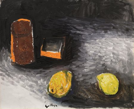Renato Guttuso (Bagheria 1912 - Roma 1987) BARATTOLI E LIMONI olio su tela,...