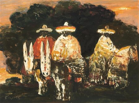 Salvatore Fiume (Comiso 1915 - Milano 1997) MESSICO olio su tavoletta, cm...