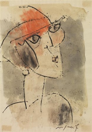 Franco Rognoni (Milano 1913 - 1999) STUDIO DI VOLTO acquerello su carta, cm...