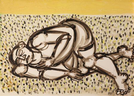 Giuseppe Migneco (Messina 1908 - 1997) RITRATTO DI UOMO DORMIENTE china,...