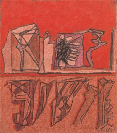 Riccardo Licata (Torino 1929) COMPOSIZIONE olio su tela, cm 40x35 firmato e...