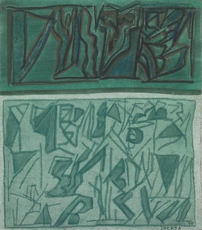 Riccardo Licata (Torino 1929) COMPOSIZIONE olio su tela, cm 40x35 firmato e...