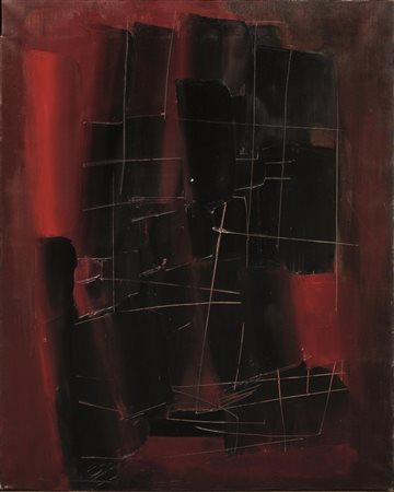 Alfredo Chighine (Milano 1914 - Pisa 1974) MURATA DI NAVE (ROSSO E NERO) olio...