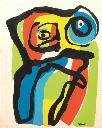 Karel Appel (Amsterdam 1921) FIGURE acrilico e inchiostro su carta applicato...