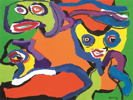 Karel Appel (Amsterdam 1921) PERSONNAGES acrilico e olio su carta, cm 58x76...