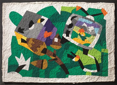 Ugo Nespolo (Mosso Santa Maria 1941) TV SET soft painting, cm 70x100 firmato...