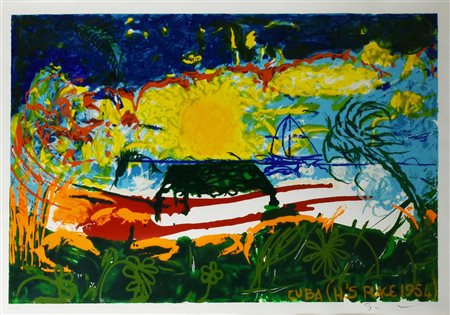 Mario Schifano CUBA serigrafia su carta, cm 80x123; es. 149/150 firma sul...
