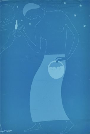 Adolfo Wild FIGURA FEMMINILE serigrafia su carta, cm 59x38; es. prova...