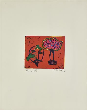 Mino Maccari SENZA TITOLO linoleumgrafia a colori su carta, cm 45x36; es....