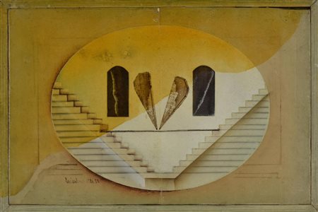 Cesare Paolantonio ARCHITETTURA A SCALA olio su tela, cm 24x36 firma e data...