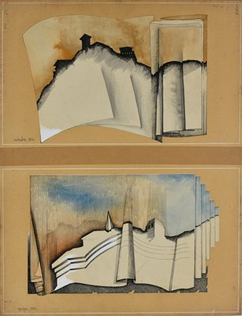 Cesare Paolantonio STUDIO DI PAESI TRA LE PIEGHE N. 5 tecnica mista su carta...