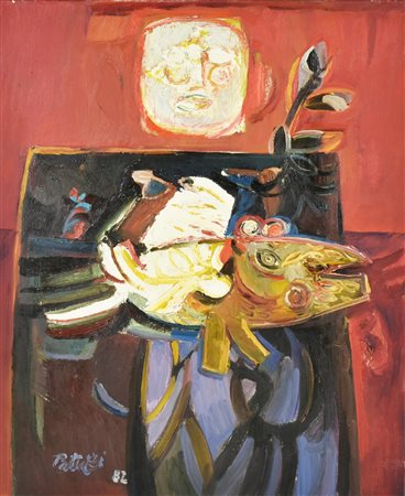 Franco Patuzzi NATURA MORTA olio su tela, cm 60x50 firma e data eseguito nel...