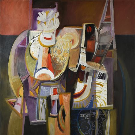 Franco Patuzzi NATURA MORTA NELLO STUDIO olio su tela, cm 100x100 firma sul...