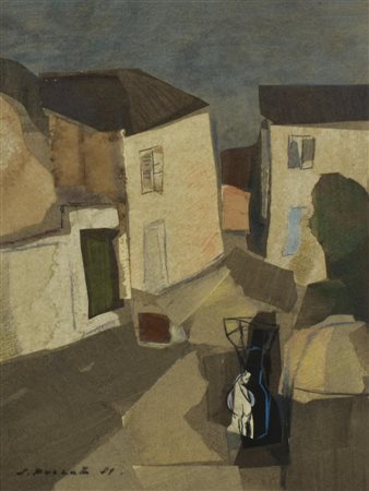 Epifanio Pozzato CASE tecnica mista su carta, cm 43x33 firma e data eseguita...