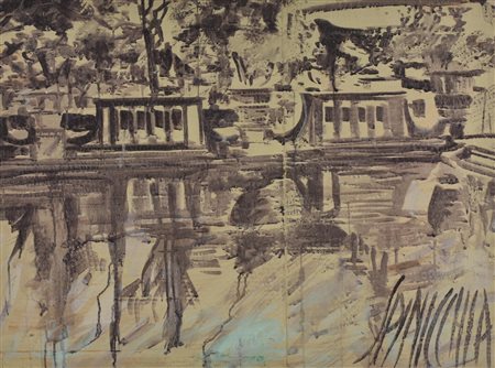 Giovanni Spinacchia PAESAGGIO tecnica mista su cartone, cm 67x90 firma