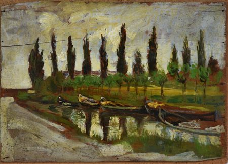 Eugenio Tomiolo PAESAGGIO DEL BUSSE' olio su tavola applicata su compensato,...