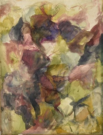 Ernesto Treccani SOTTOBOSCO acquerello su carta applicata su tela, cm 65x50...