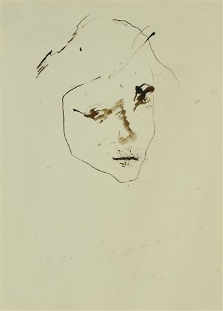 Ernesto Treccani TESTA china su carta, cm 38x28 firma e data eseguita nel 1974