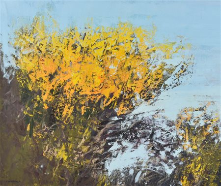 Giancarlo Cazzaniga GINESTRE acrilico su tela, cm 50x60 firma sul retro:...