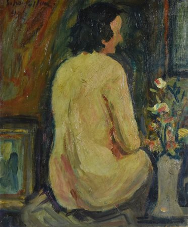 Silvio Polloni NUDO FEMMINILE olio su tela, cm 49x41 firma e data sul retro:...