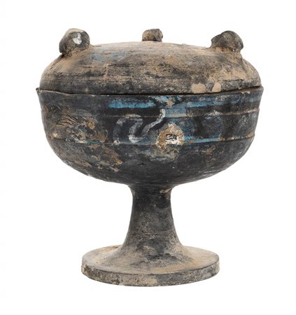 CONTENITORE CON COPERCHIO IN CERAMICA DIPINTA, DOU<br>Cina, probabilmente dinastia Han 