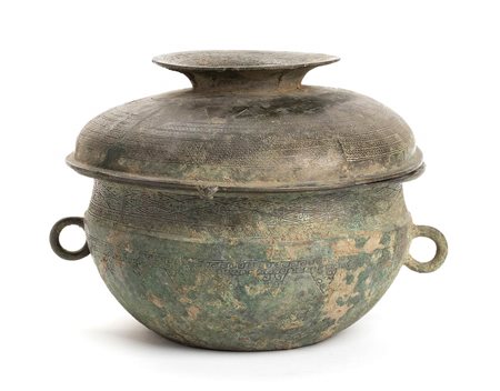 CONTENITORE RITUALE CON COPERCHIO PER SERVIRE GRANO IN BRONZO, DUI<br>Cina, dinastia Zhou Orientali, V-III secolo a.C.<br>