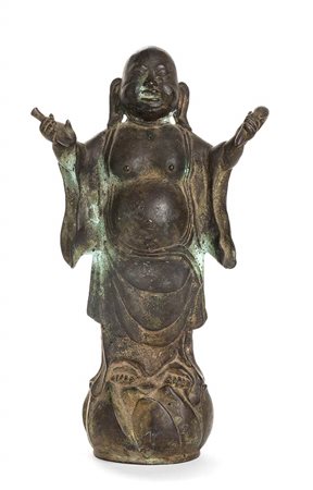 SCULTURA CON BUDAI IN BRONZO<br>Cina, XIX-XX secolo