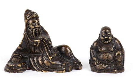 SCULTURE DI BUDAI E SAGGIO IN BRONZO<br>Cina, XX secolo