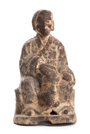 SCULTURA DI LOHAN PINDOLA CON TIGRE IN FERRO<br>Cina, dinastia Ming, regno di Jiajing, 1522