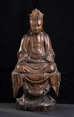 SCULTURA DI GUANYIN IN LEGNO<br>Cina, dinastia Qing