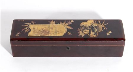 SCATOLA PORTA-LETTERE IN LEGNO LACCATO E DORATO, FUBAKO<br>Giappone, periodo Meiji