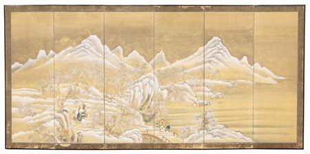 TAKAHASHI SŌHEI, attribuito<br>(1804-1835)<br><br>Paesaggio innevato con figure