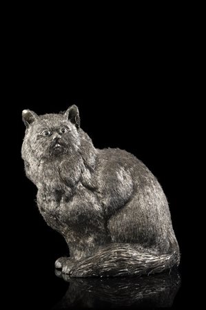 Mario Buccellati "Gatto" scultura con lavorazione a pelo in sottili fili d'argen