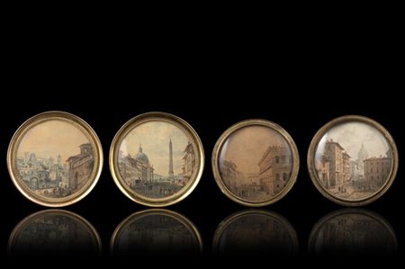 Victor Jean Nicolle "Scorci di Roma" gruppo di quattro tecniche miste su carta (