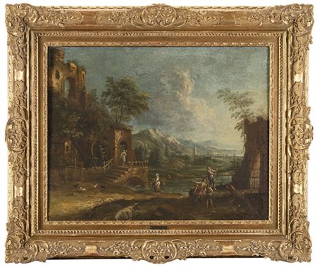 Ambito di Antonio Diziani, secolo XVIII

Paesaggio con pastori presso un fiume