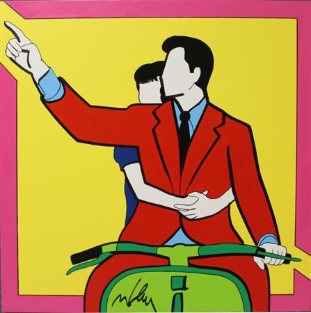 LODOLA MARCO (DORNO 1955). Uomo e donna sulla vespa