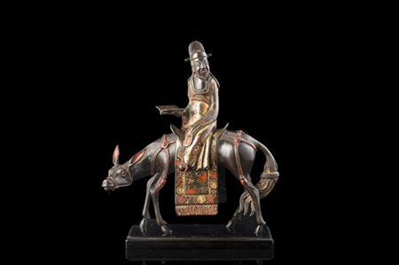 Bronzo laccato raffigurante il poeta LI-PO su un cavallo
Cina, inizi Dinastia Q