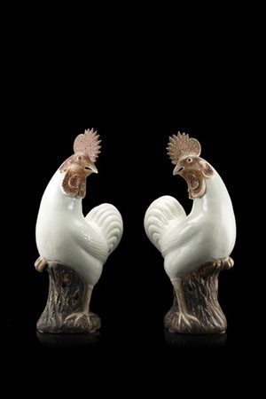Coppia di galli in gres porcellanato (restauri)
Cina, fine secolo XVIII
(h. 44,