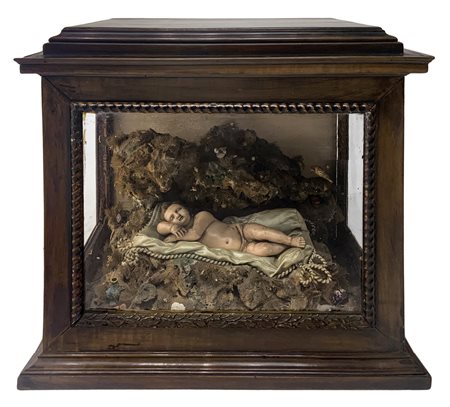 Scarabattolo con bambino Gesù dormiente tra le rocce, secolo XIX, Italia...