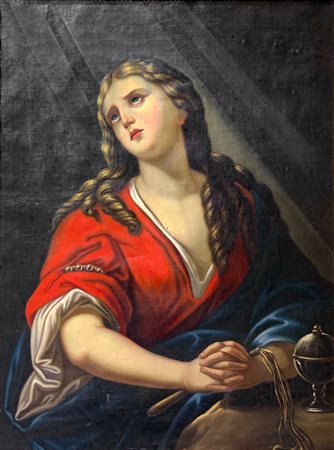 Dipinto olio su tela raffigurante Maddalena, XIX secolo. Cm 90x72, in cornice...